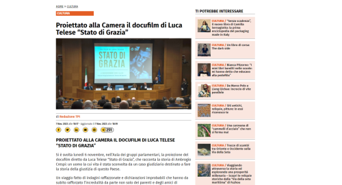 TPI: Proiettato alla Camera il docufilm di Luca Telese “Stato di Grazia”